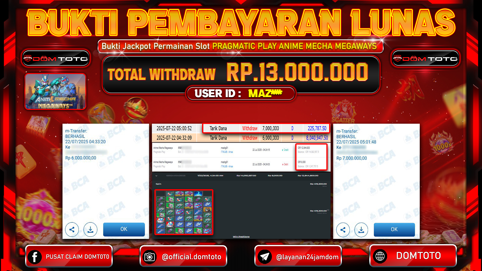 JACKPOT SLOT ANIME MECHA MEGAWAYS 22 JULI 2025